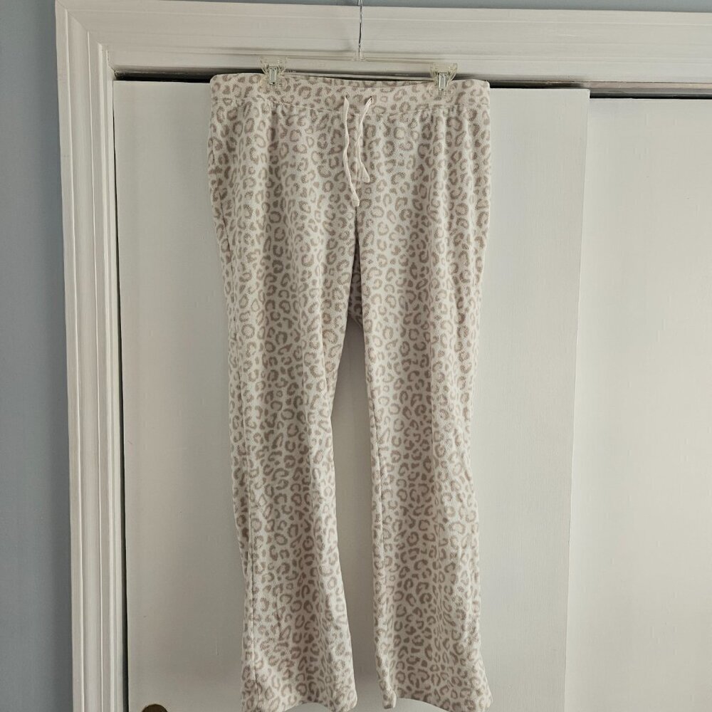 Old Navy Tan & White Leopard Fleece Pajama Large Bottoms - Picture 2 of 8